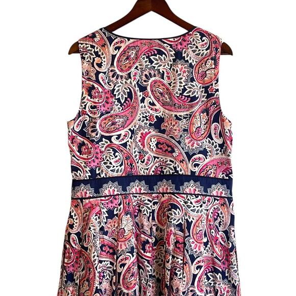 Talbots Fit & Flare Paisley Dress Size 14 Blue Pink White EUC Preppy - Picture 8 of 10